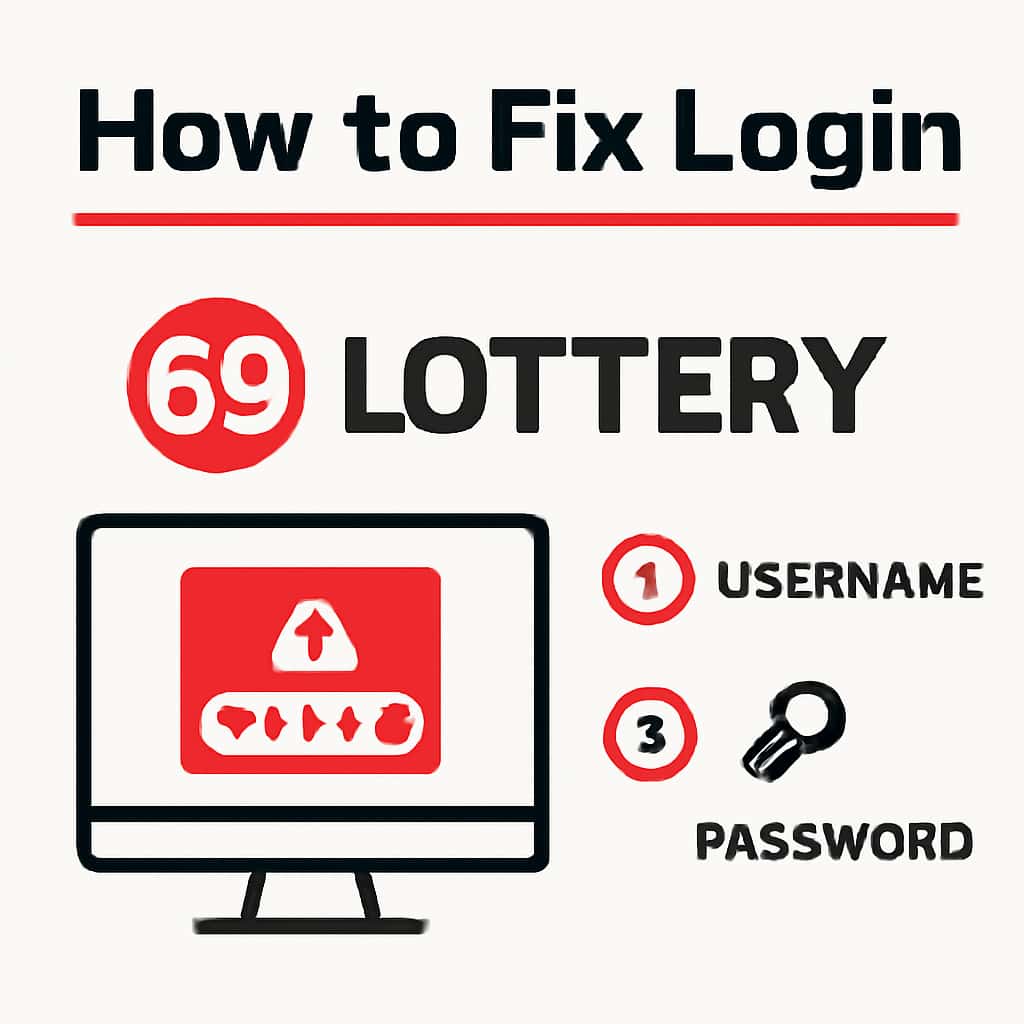 An educational diagram detailing steps to resolve 69 Lottery login issues.
