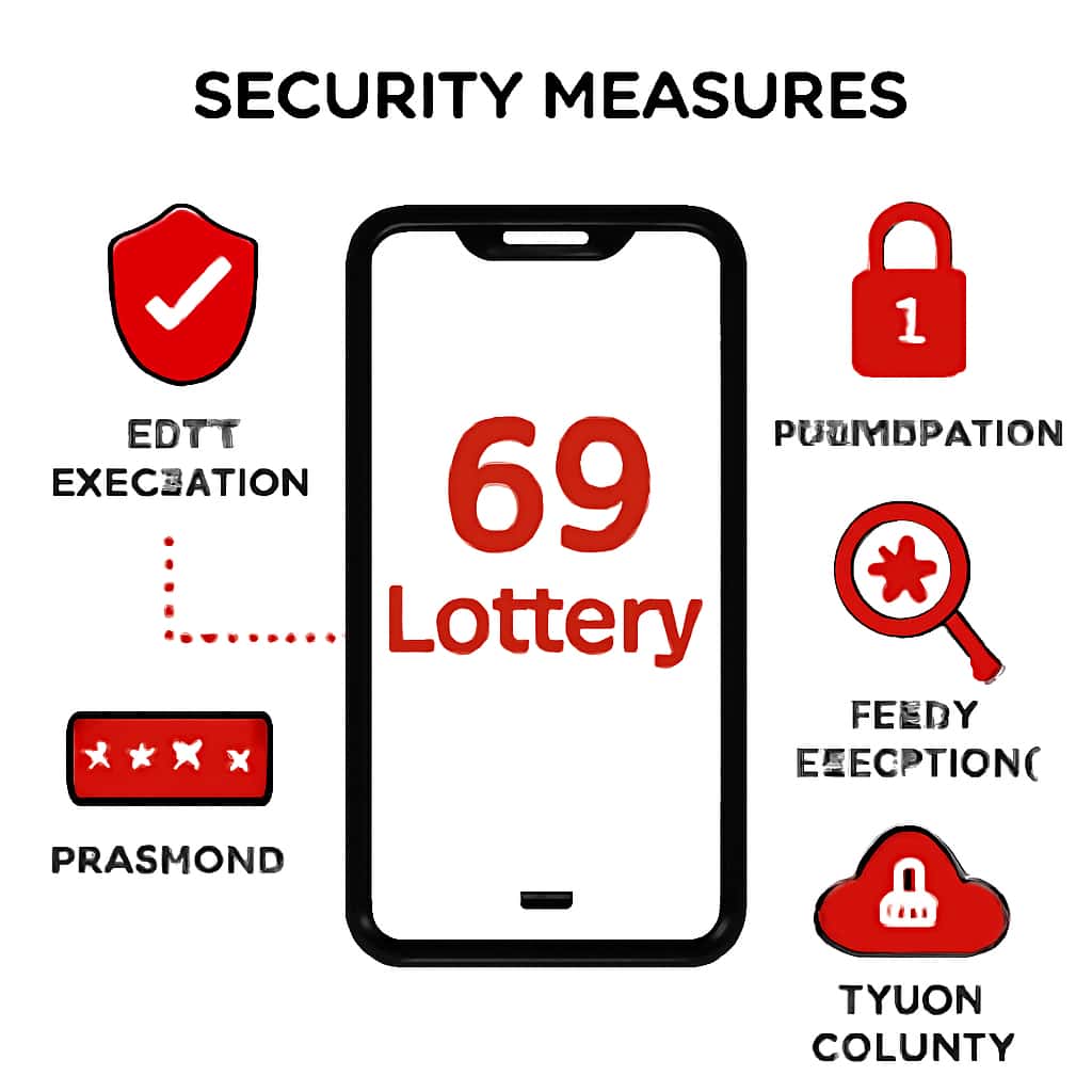 An educational diagram explaining 69 Lottery app security measures on mobile.