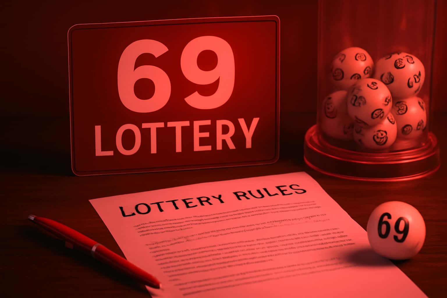 A visually appealing graphic representation of 69 Lottery rules in a professional setting.